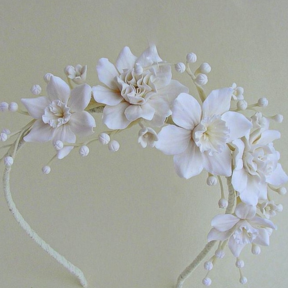 Handmade white wedding flower crown headband
